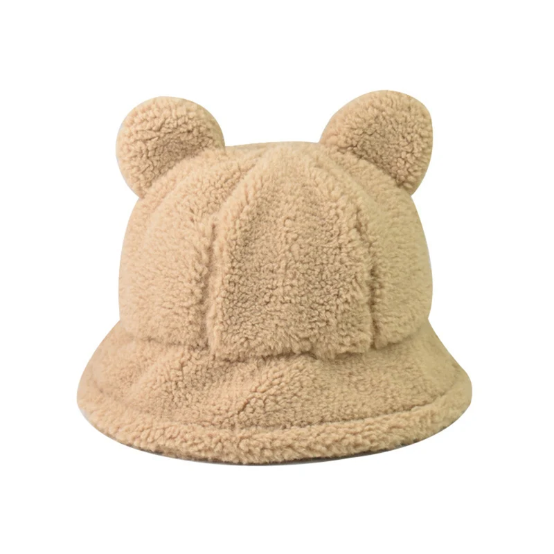 New Arrival Warm Women Fisherman Hat Cute Bear Autumn Winter Solid Teddy Plush Bucket Hat Ladies Thick Outdoor Cap Gorras EP0433