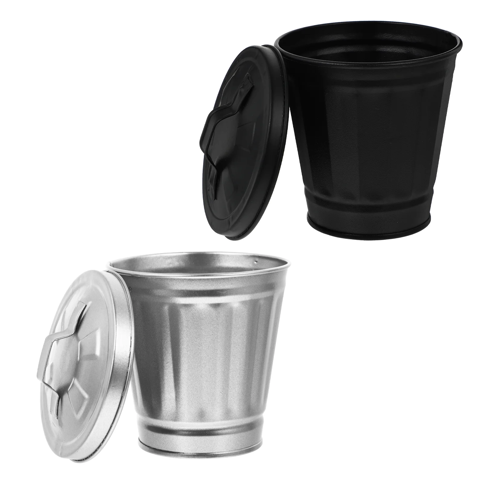 

2 PCS Trash Containers Can Home Table Car Mini Kitchen Bin Small Flowerpot Desk Iron Sheet Waste Vanity Desktop Garbage