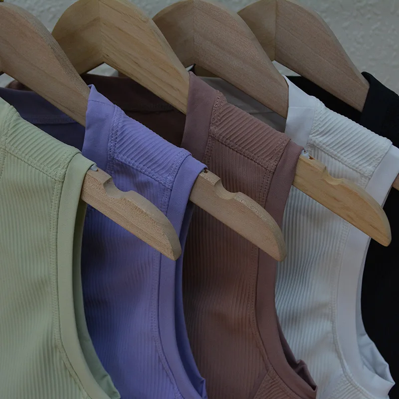 Lulusolid Yoga Vest Ribbed Stretchy Padded Sport Bra Women Fitness Sleeveless Breathable Athletic Shirts Gym Running Active Wear