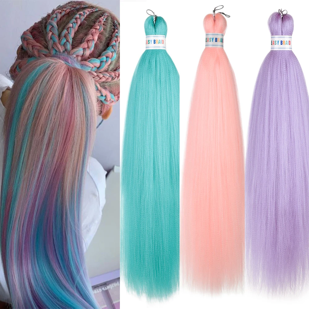 Фото Легко накручиваемые синтетические косы Easy Braids 26 дюймов, цветные, предварительно растянутые, для плетения, омбре, прямые, длинные волосы Yaki №1