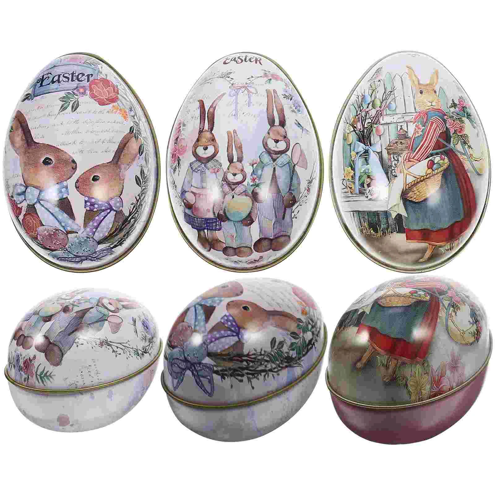 

6 Pcs Easter Candy Jar Gift Wrap Box Mini Tin Gift Box Candy Containers Gifts Easter Egg Candy Box Cartoon Metal Tin Container