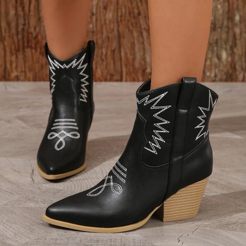 

Женские ботинки в стиле ретро, Новые повседневные ботильоны в римском стиле с острым носком, короткие ботинки из искусственной кожи высокого качества, женская обувь, осень 2023