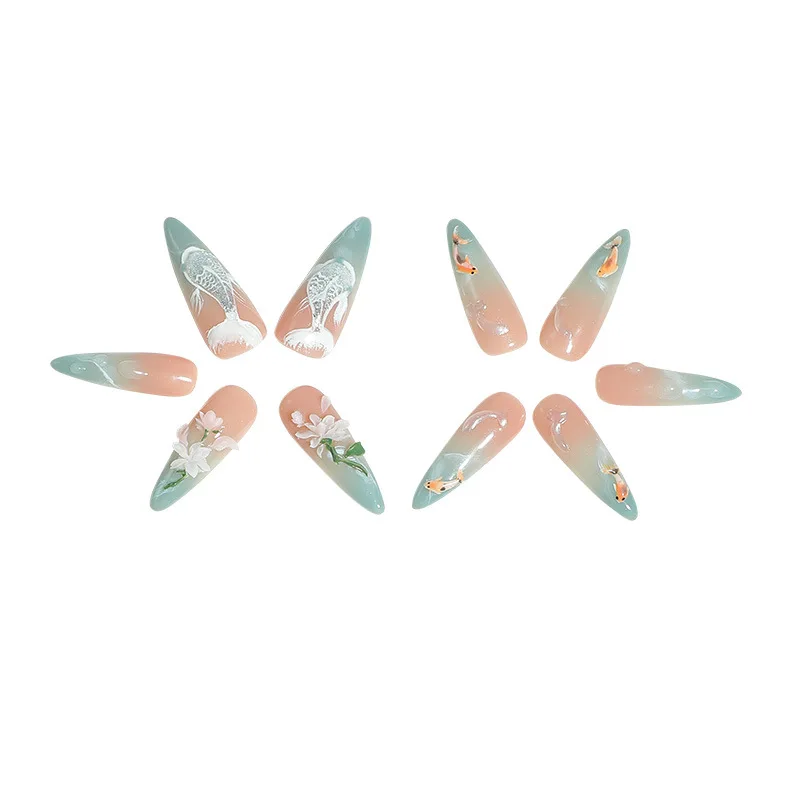 Набор летних накладных ногтей с лотосом 10 шт. накладные ногти длинным миндальным