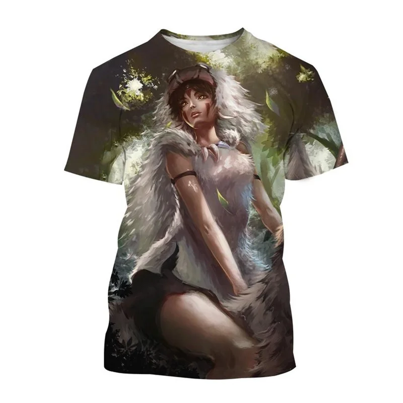 

Классные летние футболки для мужчин, 3d принт в виде животных, принцессы Мононоке, модные детские топы с коротким рукавом, Спортивная футболка для фитнеса для мужчин