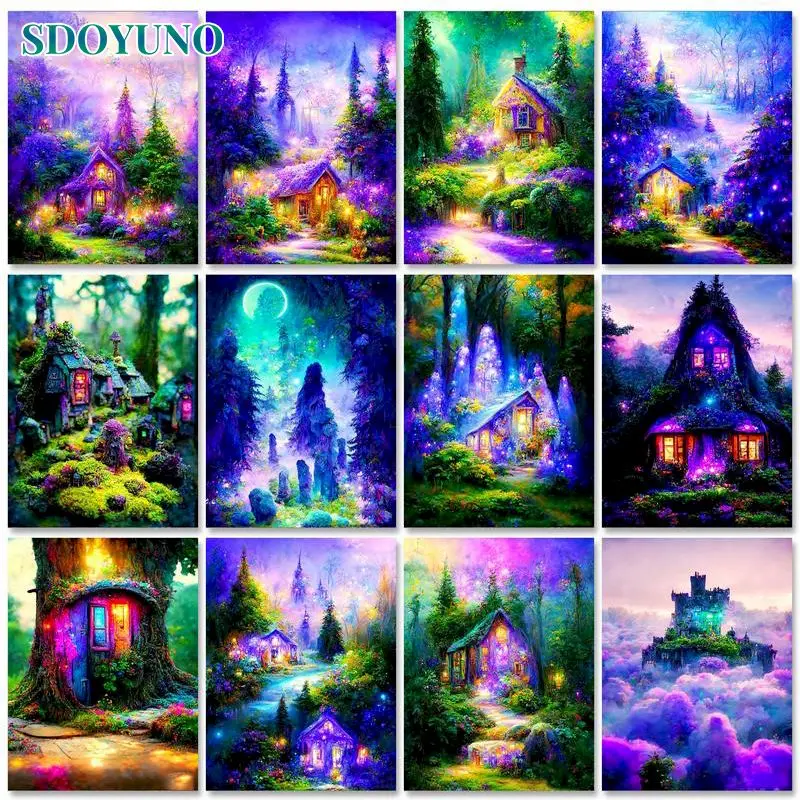 

SDOYUNO Picture Paint By Numbers For Adults Children Forest House DIY HandPainted Canvas Painting Landscape Home Wall Decor Gift