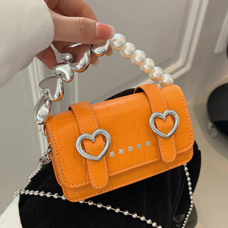 

Новая женская мини-сумка-мессенджер из искусственной кожи, брендовые дизайнерские сумки с жемчугом и кошелек, женские оранжевые сумки через плечо с цепочкой, женский клатч