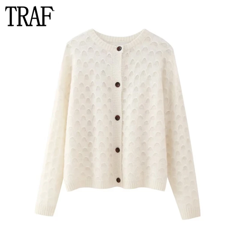

TRAF Beige Cropped Cardigans for Women Button Oversize Sweater Woman 2023 Long Sleeve Knitted Sweater Cardigan Women Knitwears