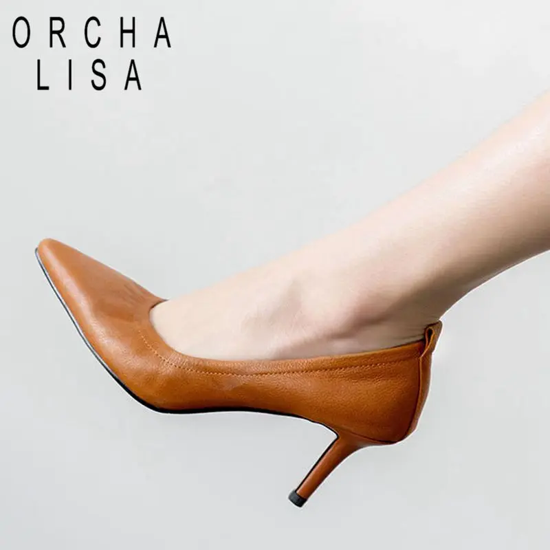 

Женские туфли-лодочки из натуральной кожи, без застежки, с острым носком