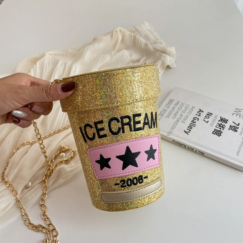 Sparkly Sequin Bucket Bags for Women 2023 New Unique Design Cute Crossbody Bag Fashion Party Hip Hop Cylinder Shoulder Bag Woman