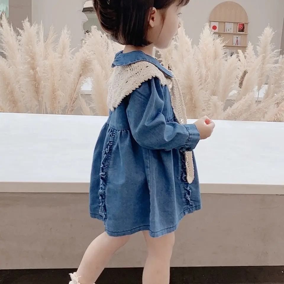 Милое и пушистое джинсовое платье для девочек новинка весны 2022 Детская свободная