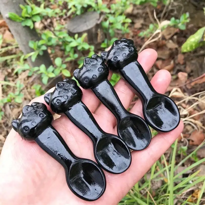 7 5 см натуральный черный обсидиан КТ-Кот мультяшная ложка Исцеляющие здоровые