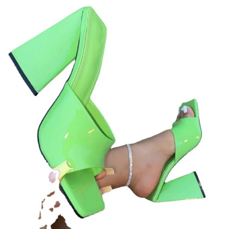 Fashion High Heel Slippers for Women 2022 Summer New Square Head Thick Heels Ladies Shoes Plus Size 43 Heel Shoes Women Slippers