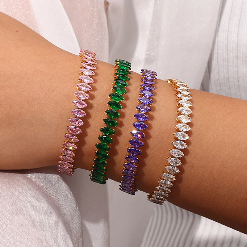 

Uilz Luxury Marquis Zircon Bangles for Women Ladies Green Pink Purple Crystal Color Blingbling Bracelet Party Wedding Jewerly