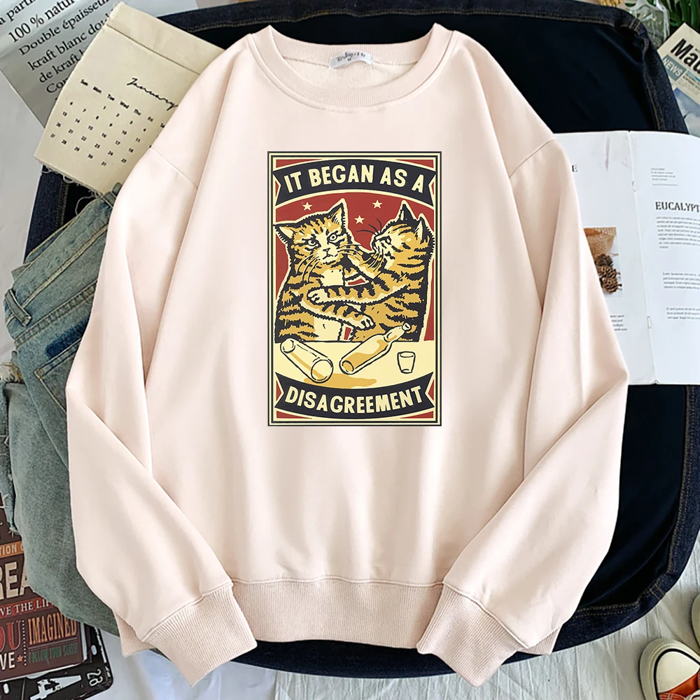 

It Began As A Disagreement Cats Matchbox Prints Mans Hoodies Personality Creativity Tops Spring Autumn Fleece Male Pullover