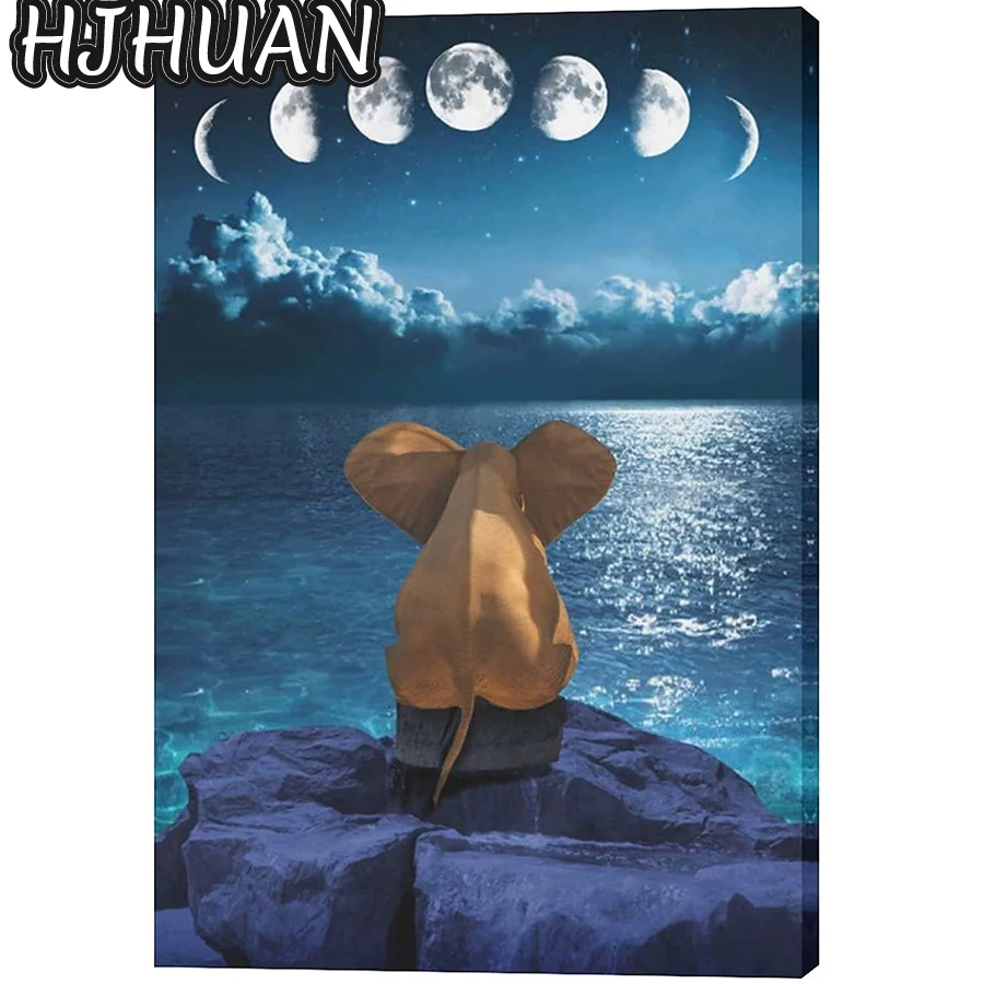 

Creative animal art, elephant watching the moon Diamond Painting Full Square Diamond Pictures Of Rhinestones Mosaic Home Decor