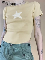 rockmore graphic print t shirt summer crewneck women casual short sleeve basic crop tops y2k aesthetic tee harajuku grunge cloth
