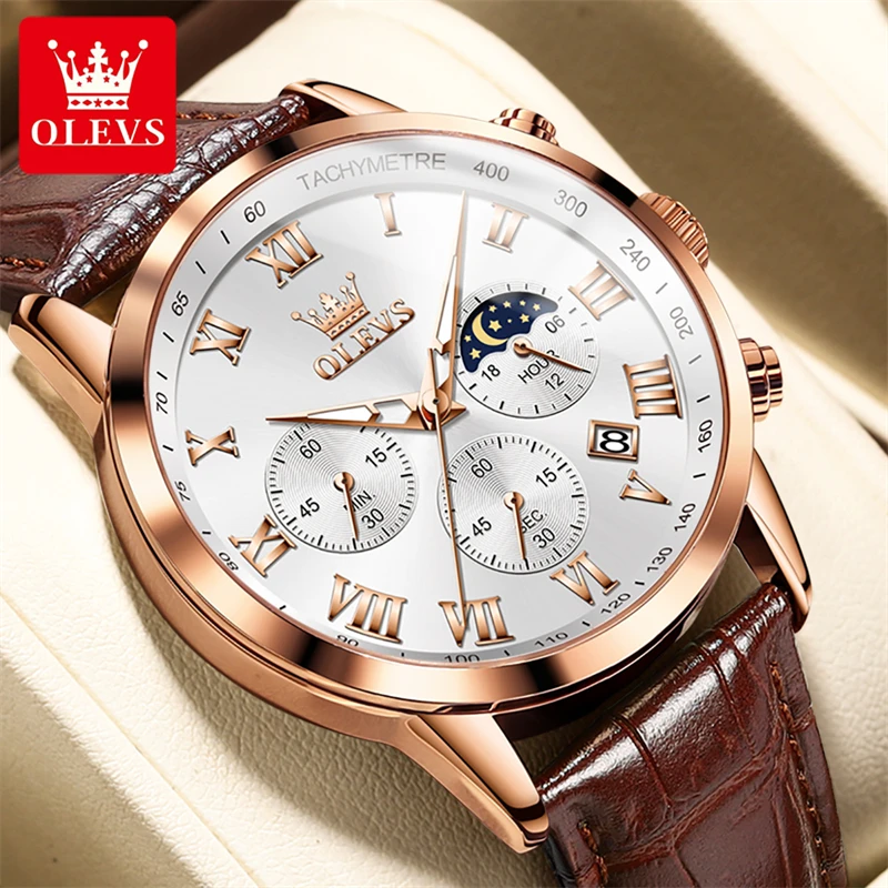 

OLEVS 5529 Waterproof Chronograph Quartz Watches For Men Luxury Brand Business Sport Luminous Man Wristwatch Leather Strap Clock