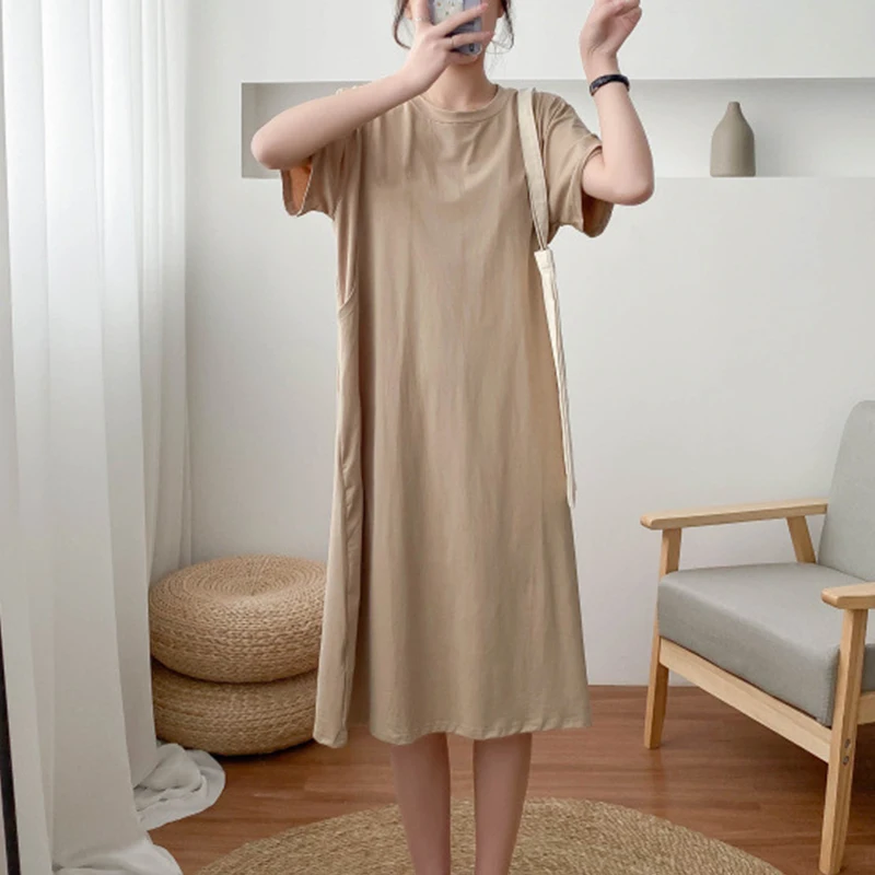 Весенне-летнее простое однотонное платье для грудного вскармливания длинная