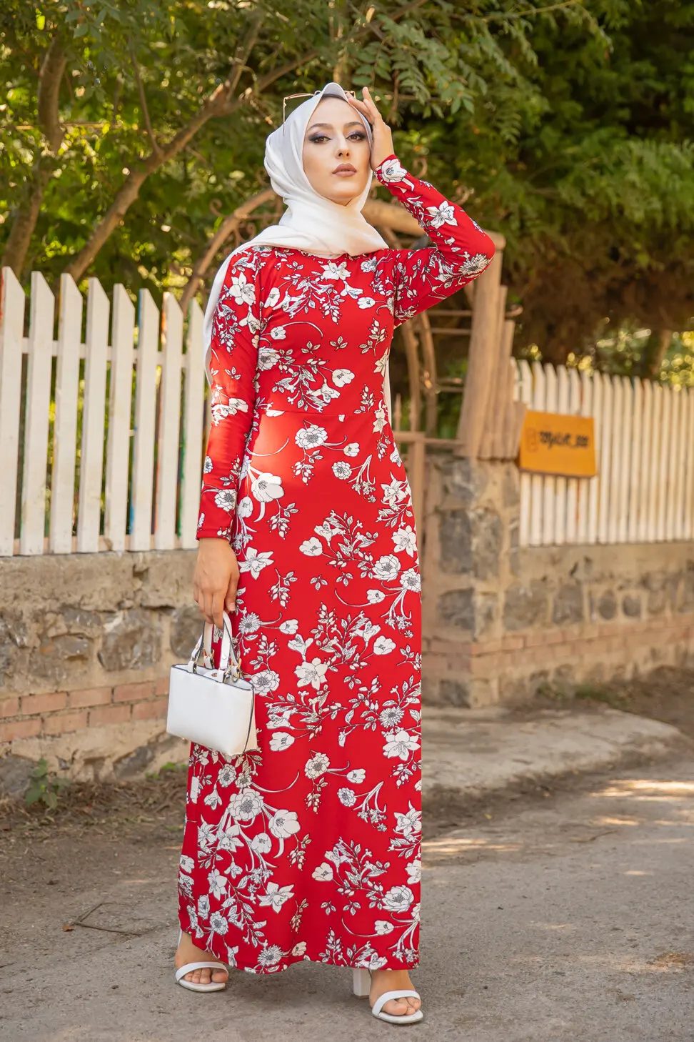 TUGBA Muslim Dress Long Sleeve Floral Print muslim dress code 2021 turkish gown hijab summer