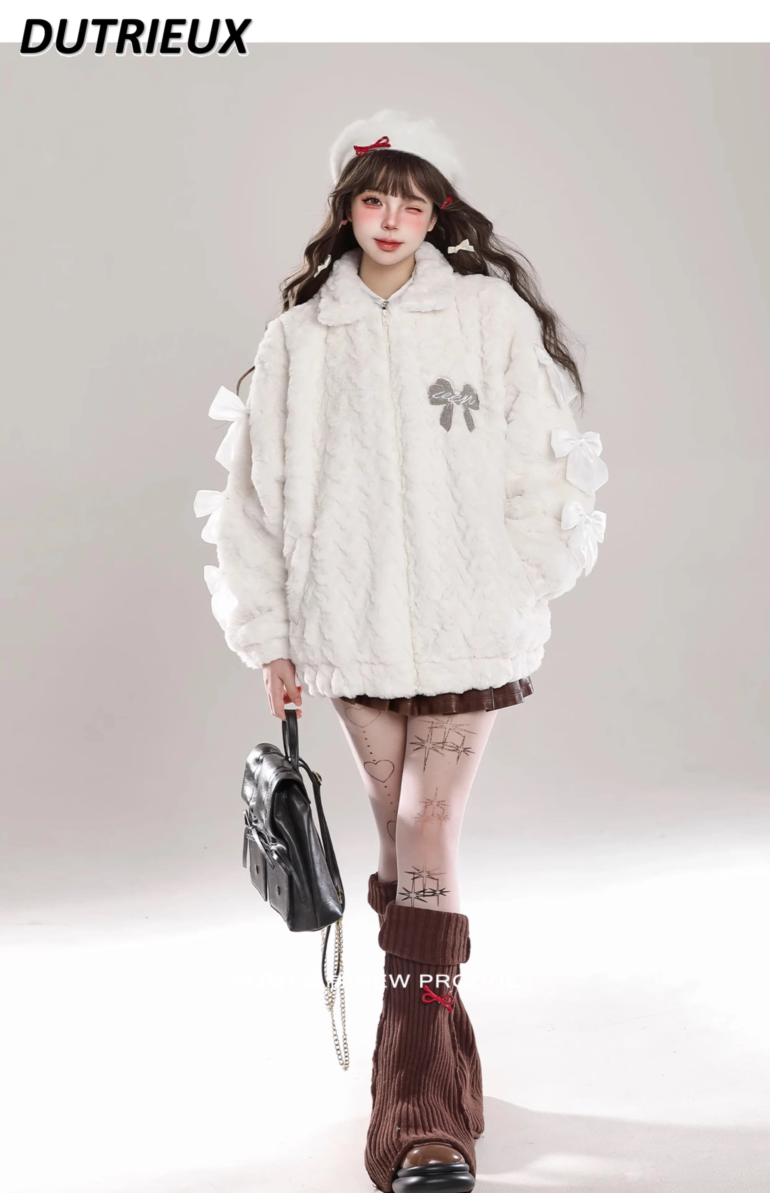 Пальто из овечьей шерсти с бантом осенние и зимние женские пальто новинка 2024