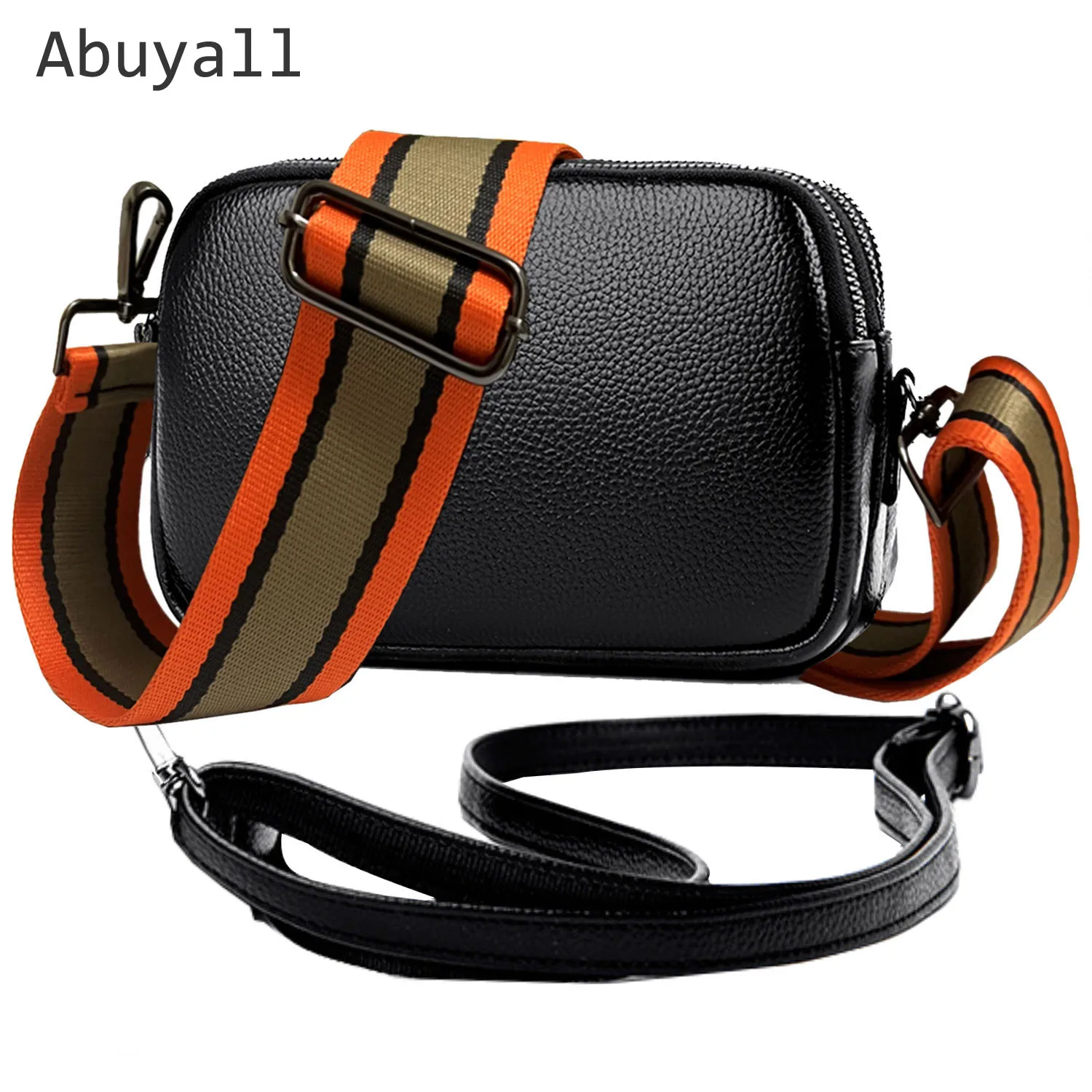 

Abuyall Triple Zip Black Crossbody Bag with Wide Strap Replacement Pu Leather Solid Shoulder Purse Small Square Clutch Symple