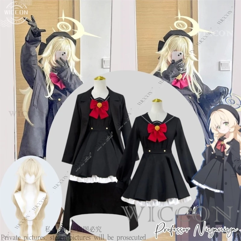 Professor Niyaniya Game Blue Archive Аниме Косплей Костюм Парик Японская Школьная Форма Юбка