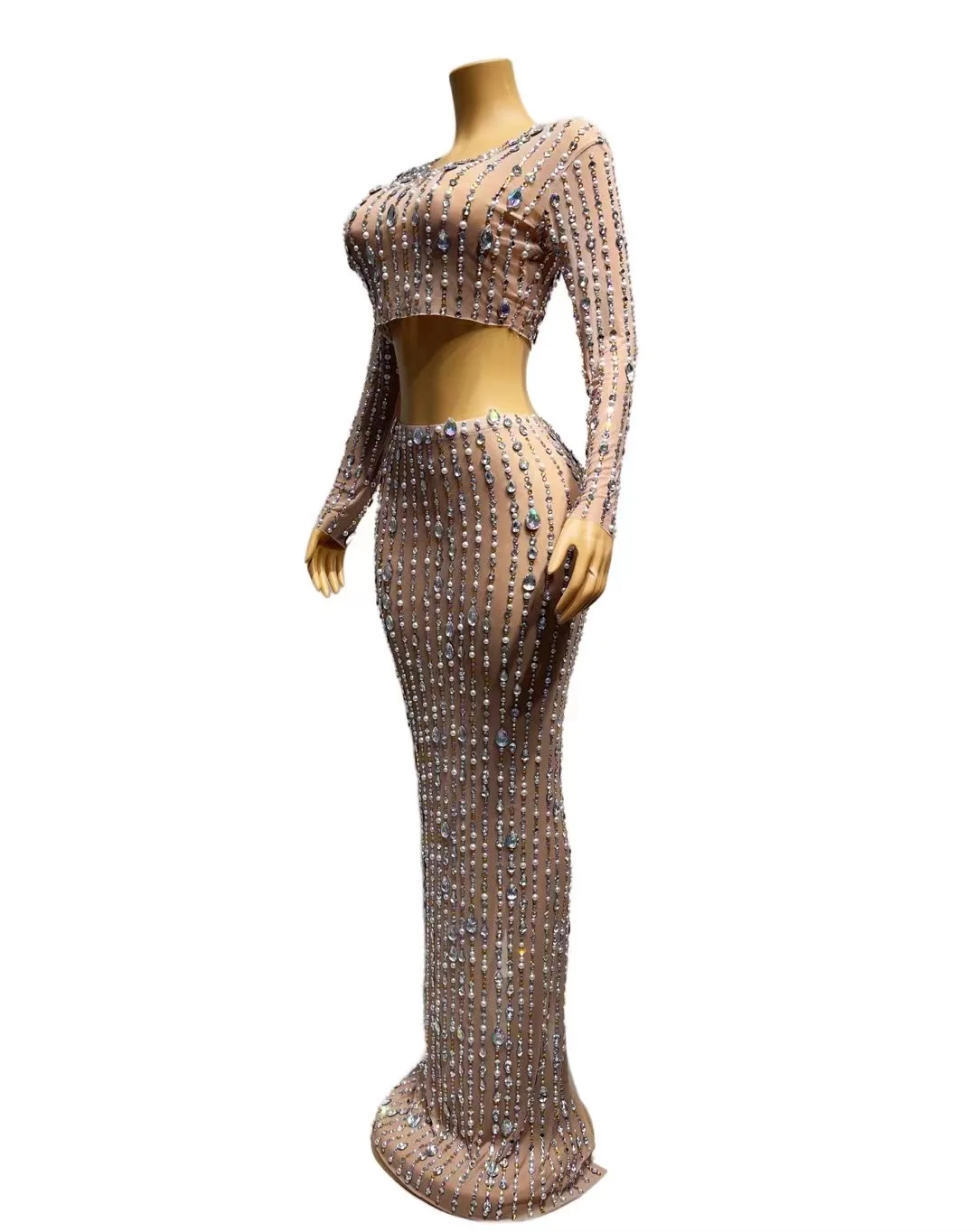 Черное большое женское Прозрачное платье из двух предметов костюм певицы наряд