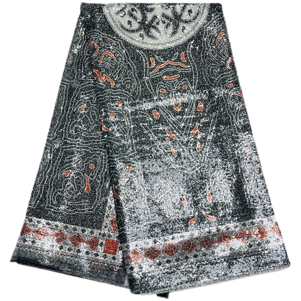 

Black Lace African Fabric With Sequins High Quality Sequined French Net Lace Fabrics 5 Yards