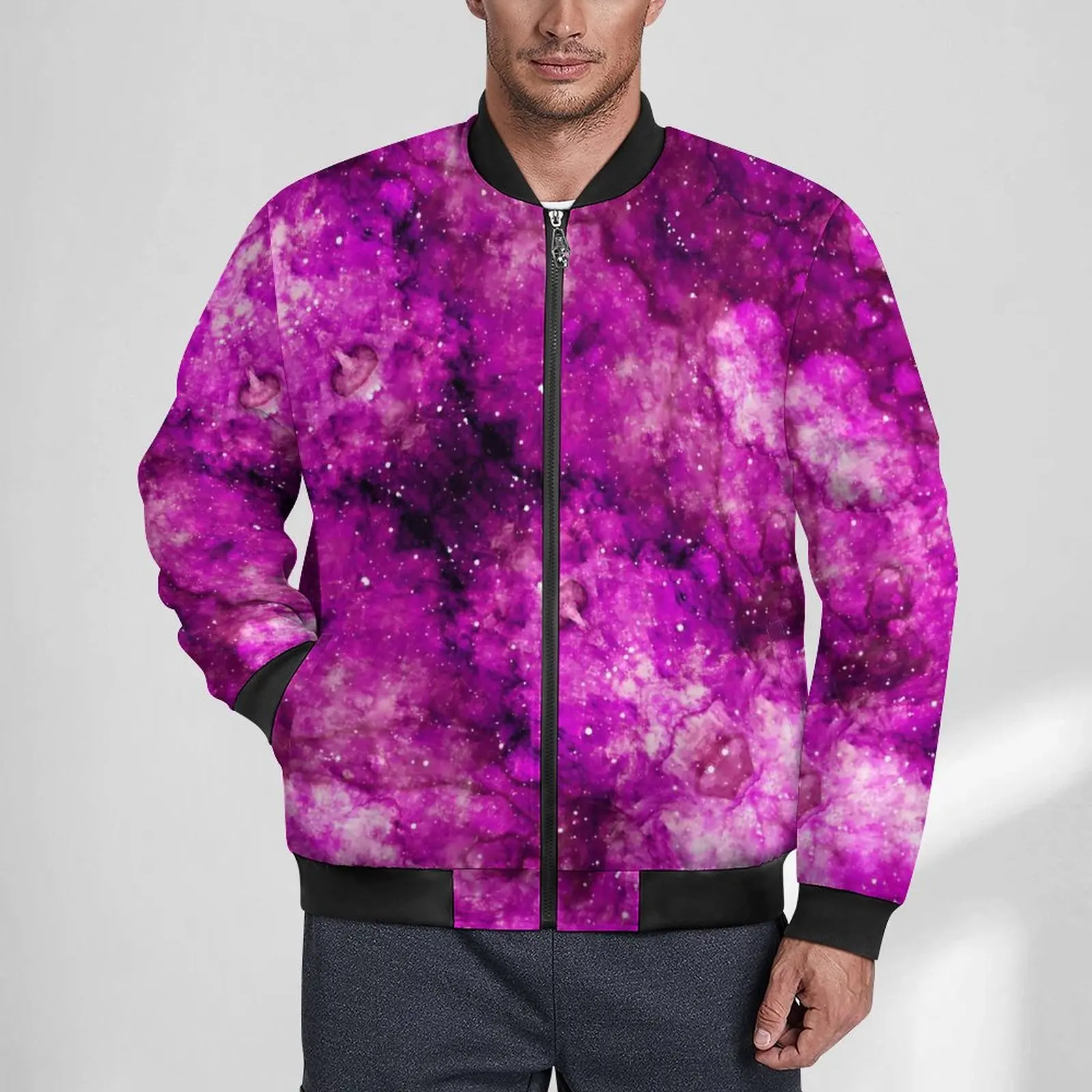 

Outer Space Purple Jackets Abstract Art Print Hooded Winter Coats Men Aesthetic Casual Jacket Outdoor Oversized Windbreakers