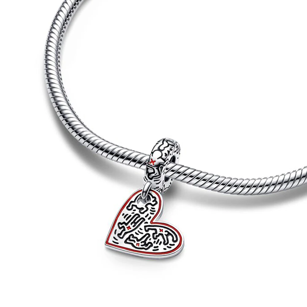 Pandora-Pendentif Coeur Rose en Argent 925 pour Femme, "Running Man", Fit for DIY Executive Personality Bracelet, Cadeaux de ixd'Anniversaire, Nouveau