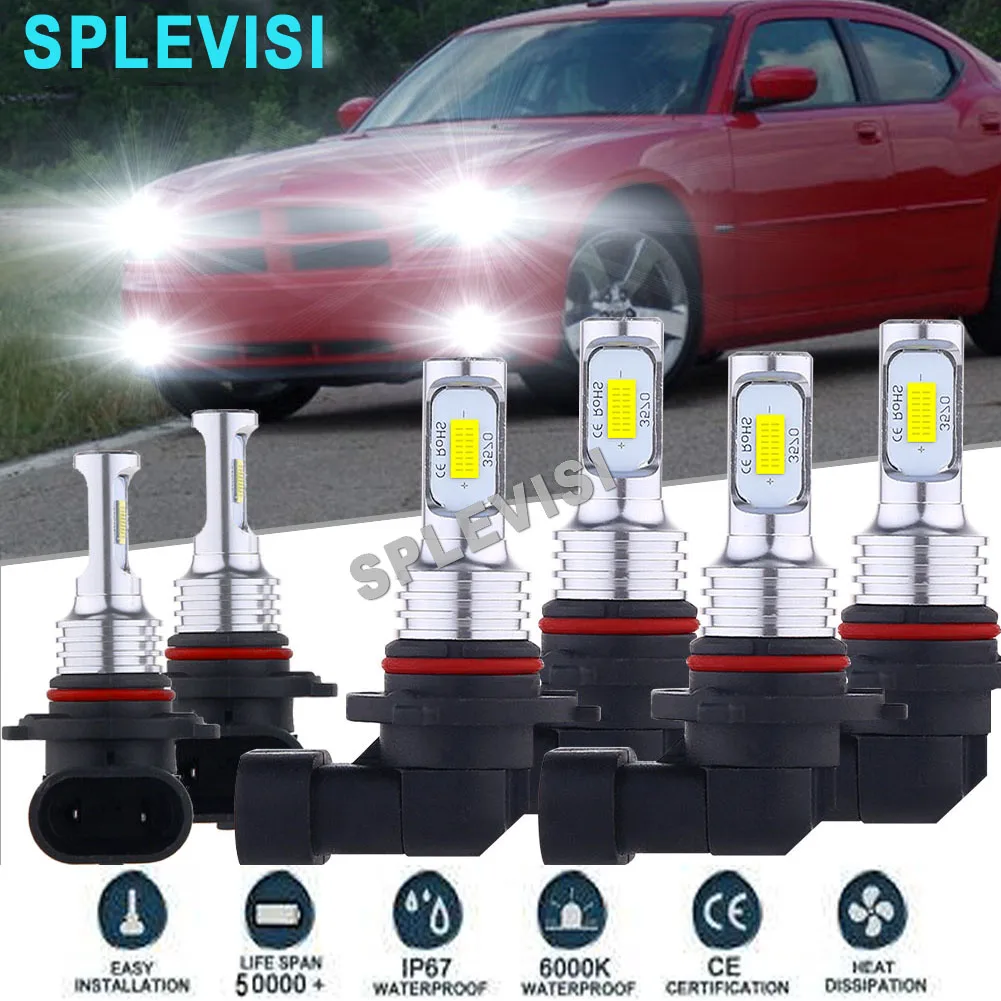 LED Headlight Fog Light Hi Low Beam Bulbs White Car Lights For Dodge Charger 2006-2009 Cadillac CTS 2003 2004 2005 2006 2007