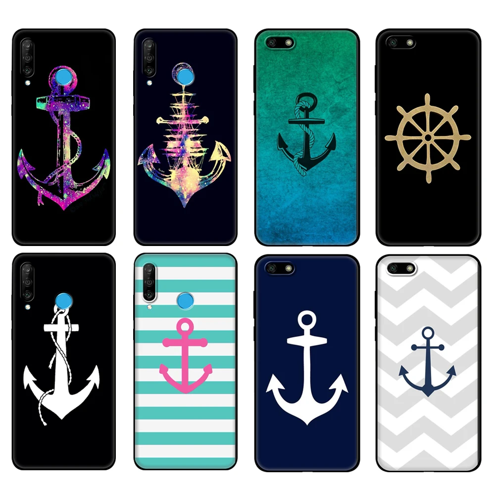 

Black tpu Case For Huawei Honor 20 Lite 10 10i 20S 30S 30 Case Honor 7A 5.45 7s 7C 5.7 Case Cover Stripes Anchor Boat Ship Wheel