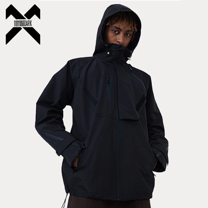 Men Hooded Jackets Windbreaker 2022 NEW Color Patchwork Functional Waterproof Jacket Outwear Mens Hip Hop Coats Black Outdoor