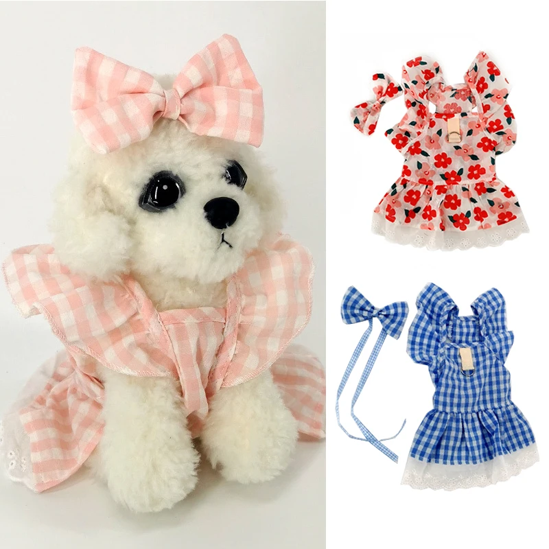 

Summer Dog Flying Sleeve Skirt Princess Style Plaid Skirt Cute Sweet Stylish Princess Style Comfortable Floral Pet Dress