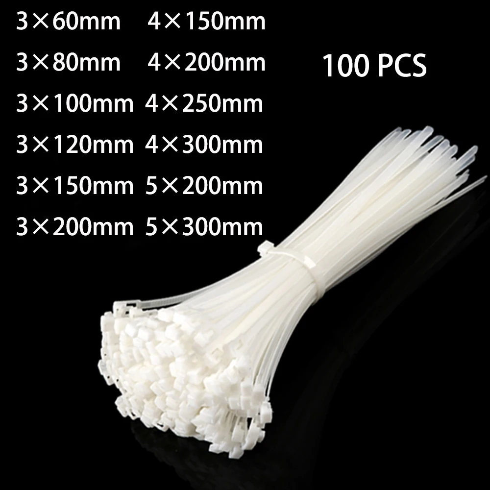 Самоблокирующийся пластиковый нейлоновый Галстук 100 шт. черный 5x300кабельная