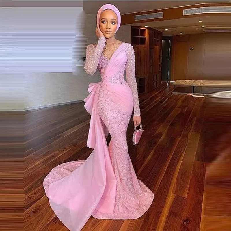 

Вечернее платье-Русалка Aso Ebi, многослойное розовое платье с блестками, Длинное Элегантное вечернее платье для выпускного вечера