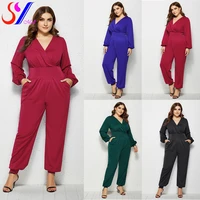 sy women large 5xl overalls rompers jumpsuit for women deep v neck long sleeve long pants party casual sexy jumpsuits
