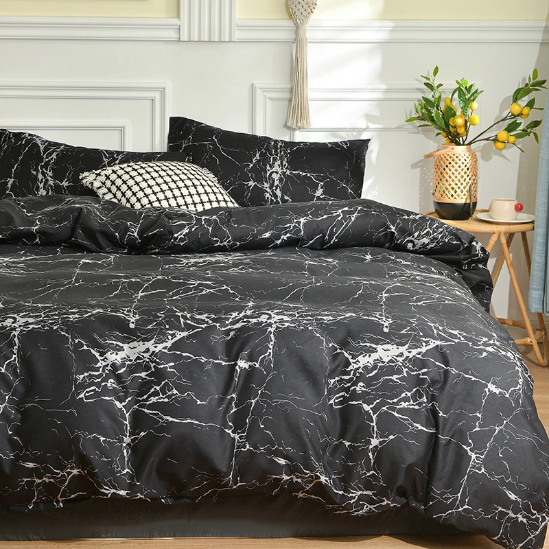

1pc Black Marble Duvet Cover Single/Queen/King Comforter Cover220x240 Reacive Printed Double Bed Cover200x200 without pillowcase