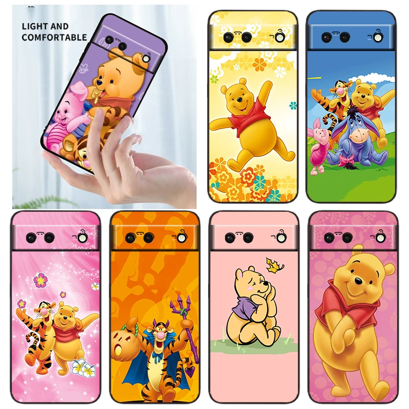 

Cute Winnie the Pooh Phone Case For Google Pixel 7 6 Pro 6A 5A 5 4 4A XL 5G Black Shell Soft TPU Cover Fundas Coque Capa