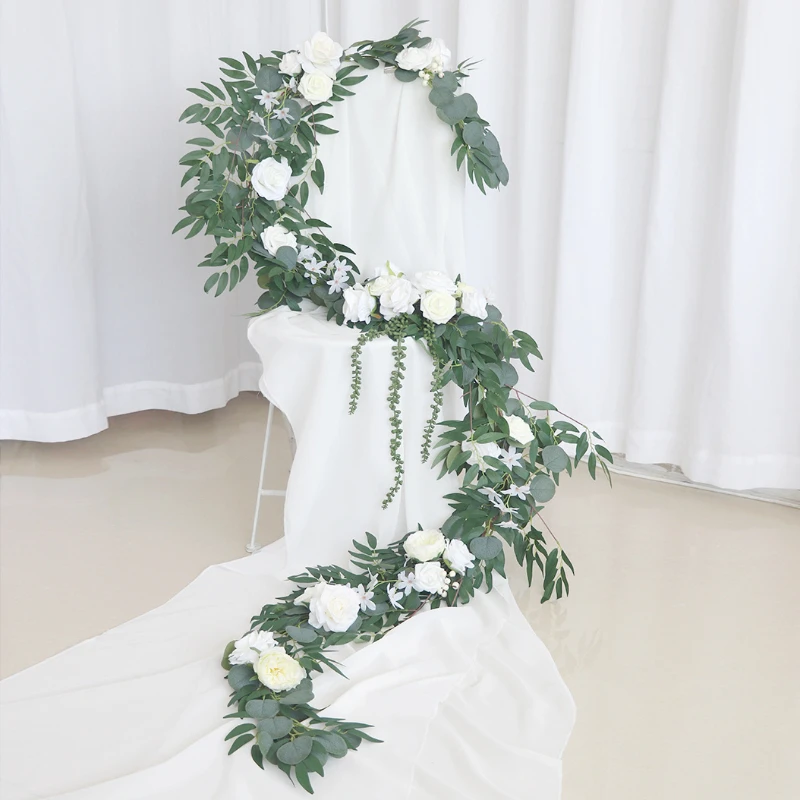 

Eucalyptus Willow Leaves Vines Artificial Flowers Rose Garland Wedding Arch Greenery Backdrop Doorways Table Christmas Decor