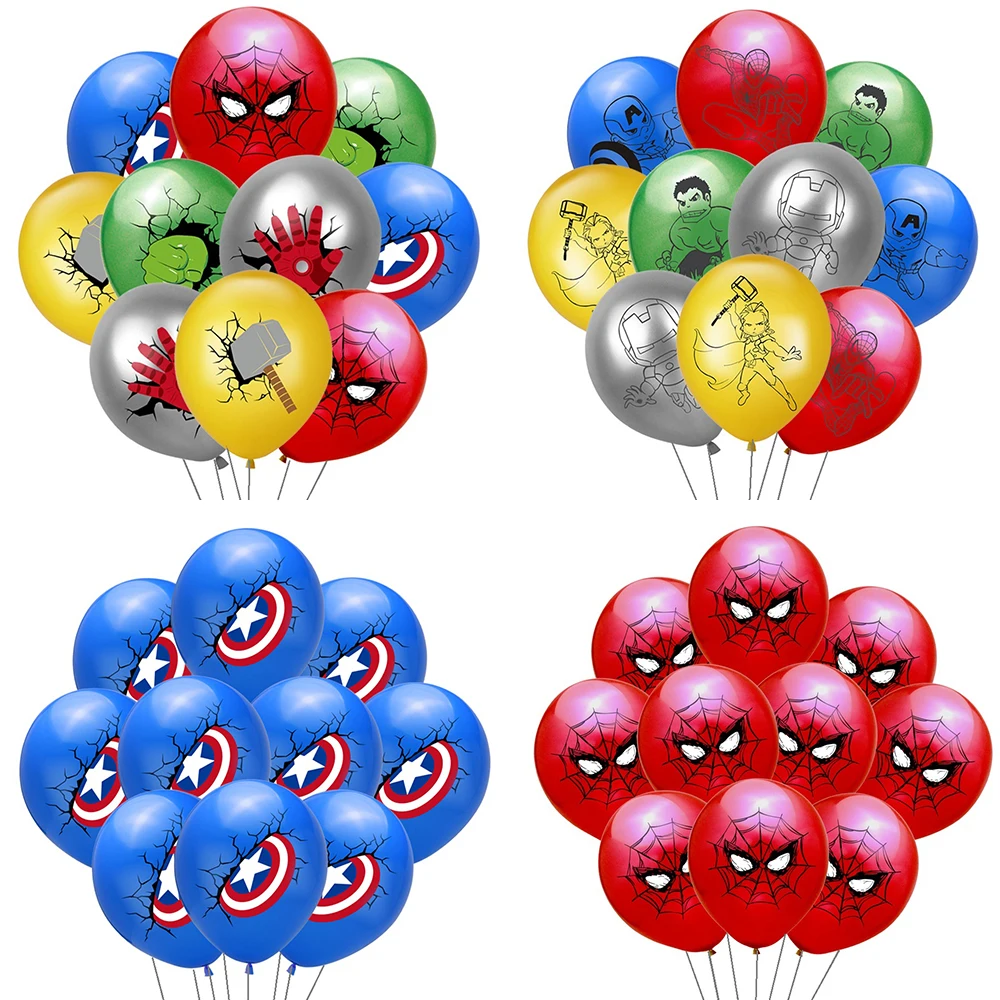 10pcs 12inch Disney Superhero Theme Latex Balloon Spiderman Hulk Iron Man Ballons Kids Birthday Party Decoration Inflatable Toys