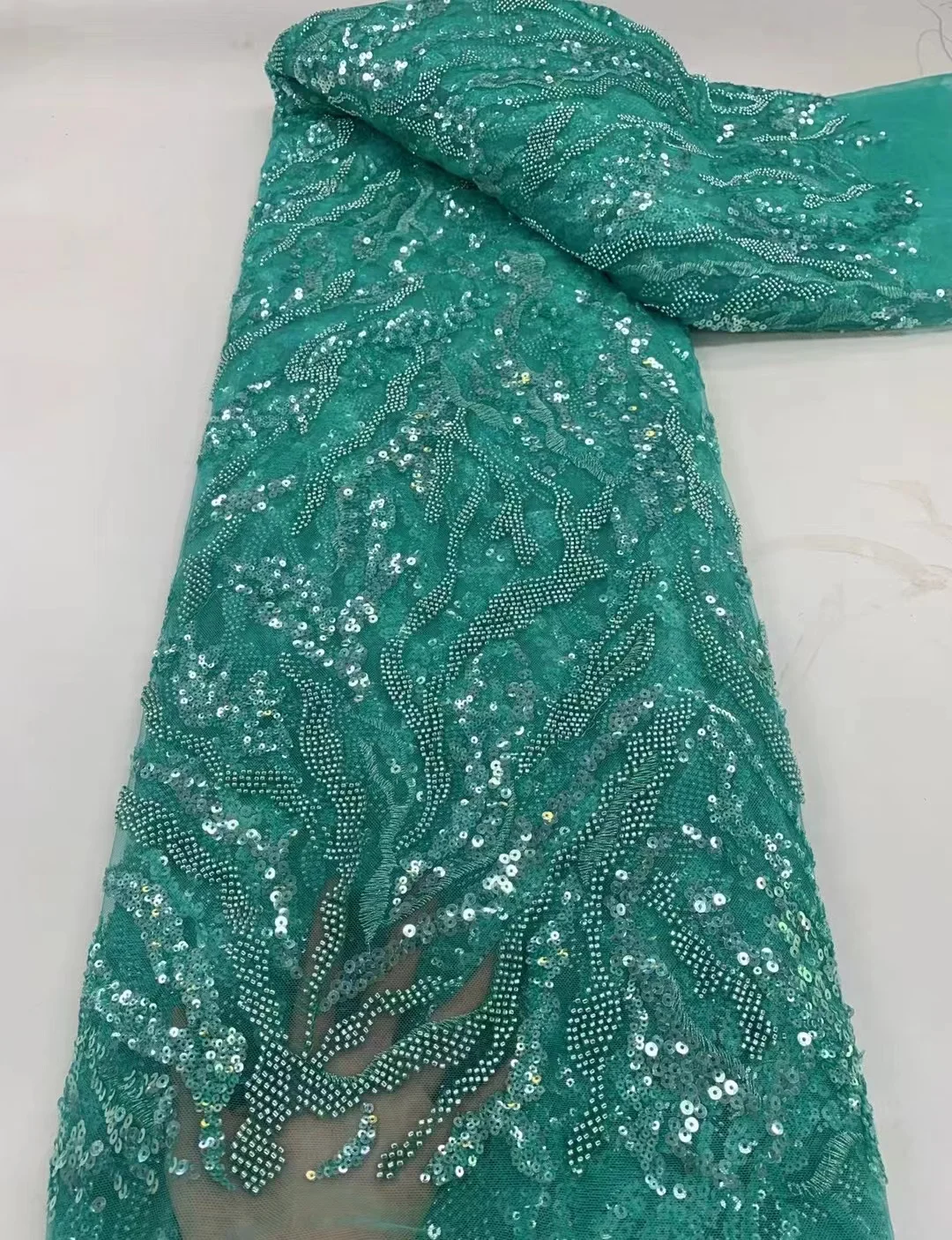 

African Sequins Beads Lace Fabric 2023 French Tulle Lace Fabric Beaded Embroidery Mesh Fabrics For Party Wedding Dress PL232-7