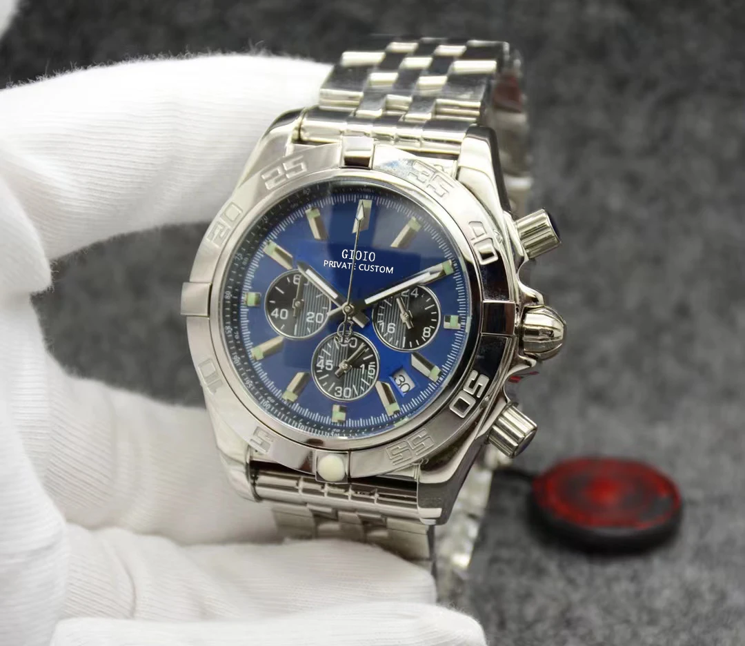 

Luxury Mens Quartz Chronograph Watch Black Blue Stainless Steel Luminous Sapphire Gold Silver