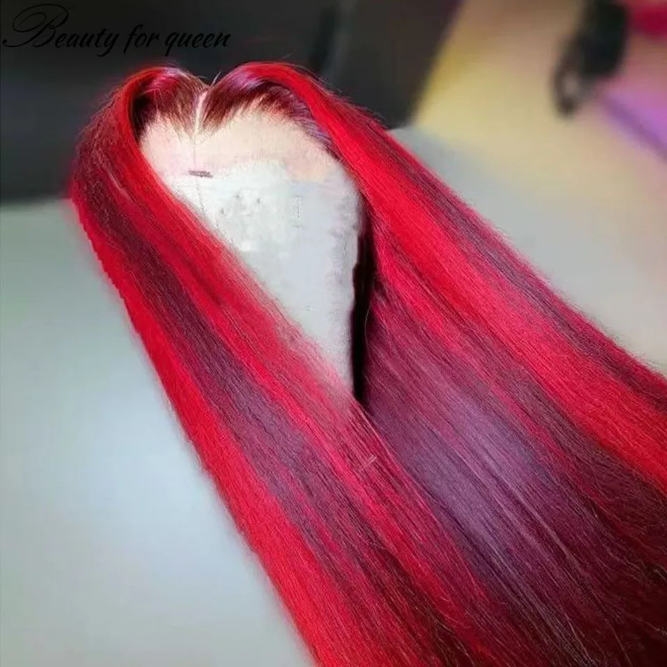 

Beauty Red 13x4 Lace Front Human Hair Wigs For Black Women Straight 150% Density HD Lace Frontal Wigs Remy Hair Pre Plucked