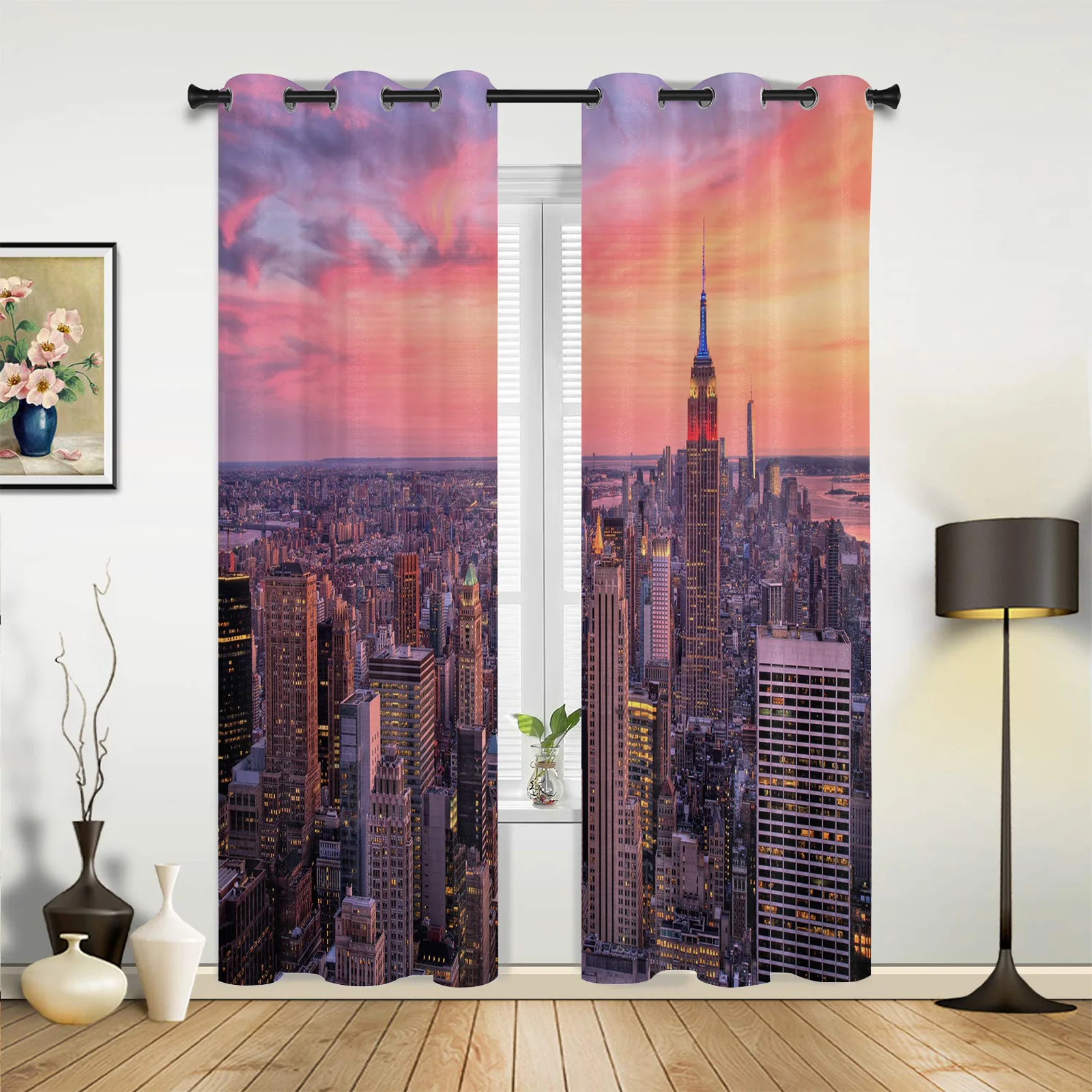 

New York Sunset City Building Curtains for Bedroom Living Room Drapes Kitchen Children's Room Window Curtain Modern Home Decor