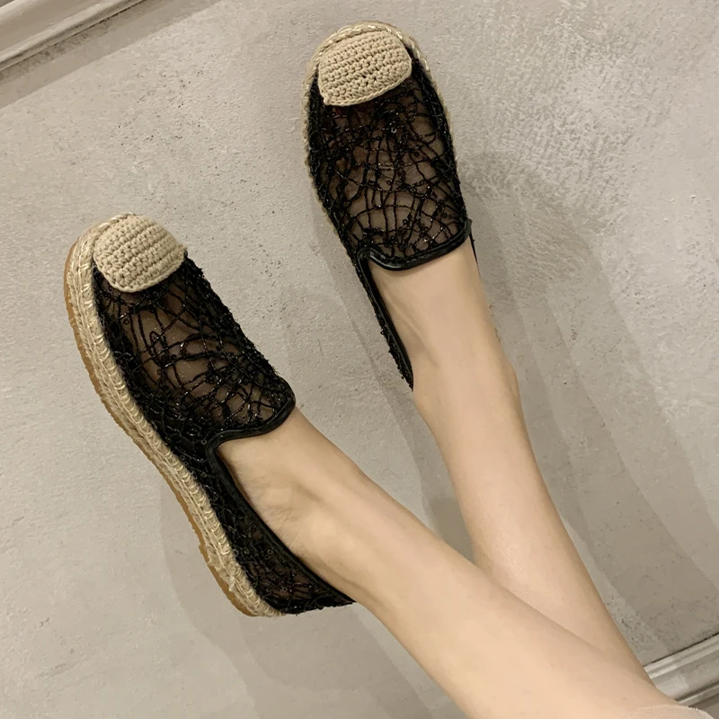 

2023 New Women Mesh Flats Shoes Summer Sandals Casual Shoes Fashion Breathable Lace Mules Shoes Soft Shallow Non Slip Chaussure