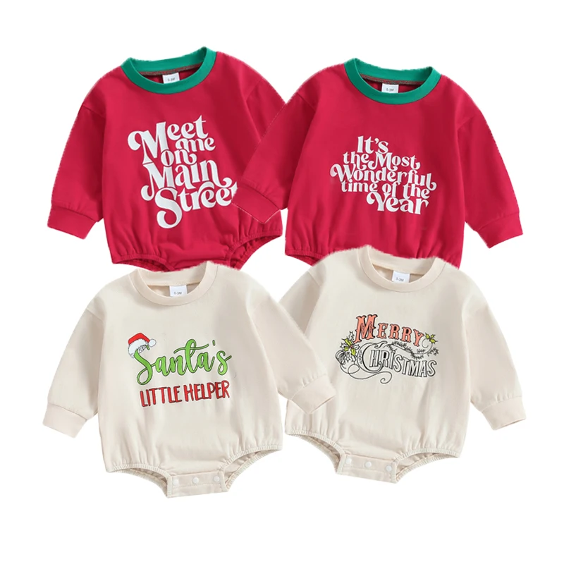

2023-07-06 Lioraitiin 0-24M Infant Baby Girls Christmas Crewneck Bodysuit Long Sleeve Letter Print Loose Fit Playsuit