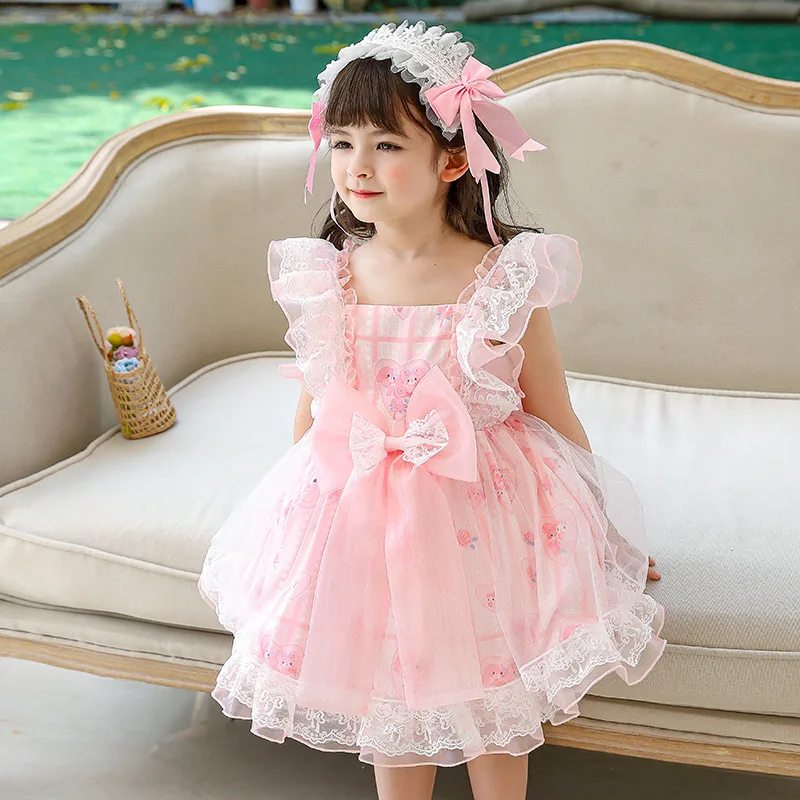 

Spanish Girl Fluffy Dresses Children Flower Lolita Princess Ball Gown Girls Spain Royal Big Bow Dress Infant Boutique Clothes