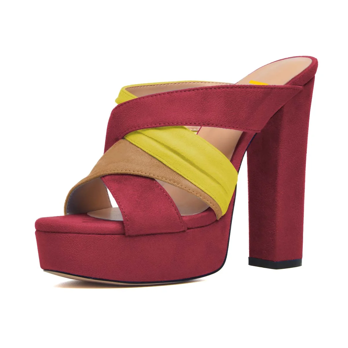 

FSJ Women's Mixed Color Crossed Strap Super High Square Heel Slide Sandals,Round Open Toe Sexy Fashion Pumps for Casual Size4-15
