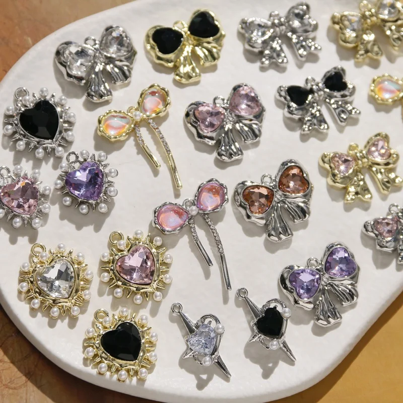 

Pearl love Alloy bow DIY accessories Korean style beaded Bow Pendant
